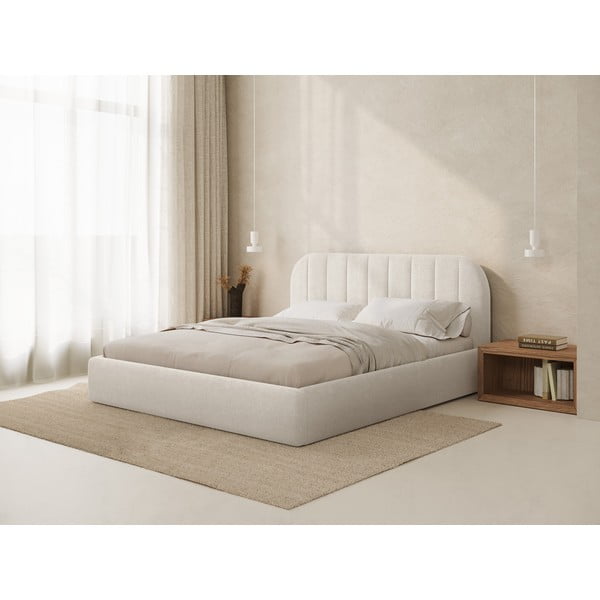 Pat matrimonial fildeș tapițat cu spațiu de depozitare cu somieră 140x200 cm Juno – Windsor & Co Sofas-image-1