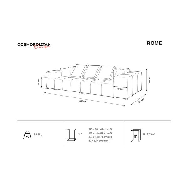 Canapea albastră 320 cm Rome - Cosmopolitan Design-image-4