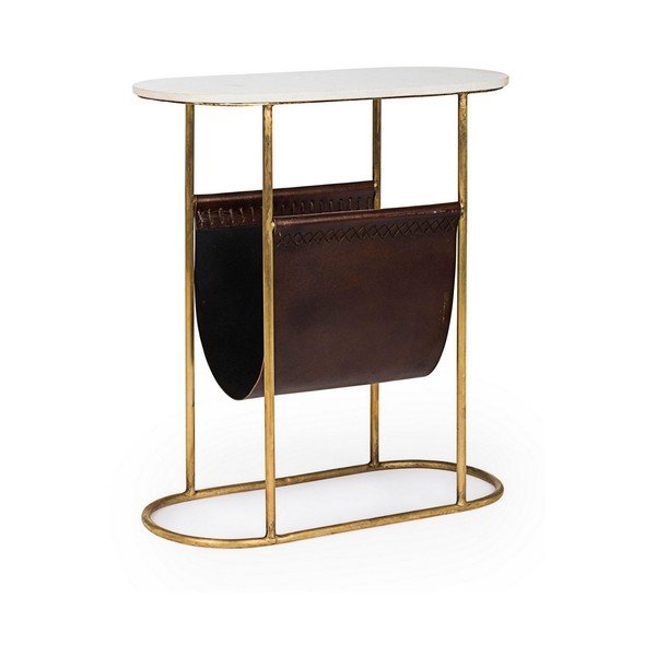 Masă consolă maro/aurie cu blat din marmură 23x53 cm Marmol – Bizzotto