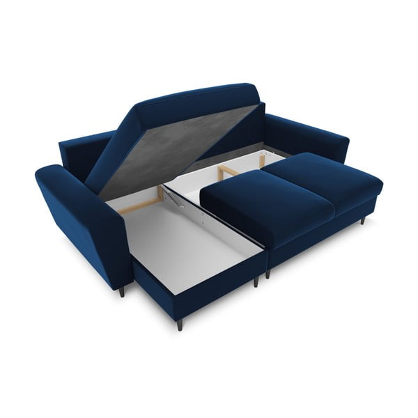 Colțar albastru extensibil, cu spațiu de depozitare cu tapițerie din catifea Kyoto – Cosmopolitan Design-image-2
