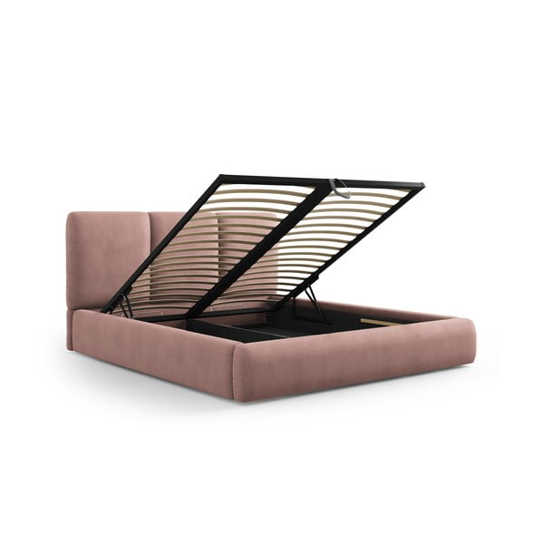 Pat matrimonial roz deschis tapițat cu spațiu de depozitare și somieră 200x200 cm Brody – Mazzini Beds-image-2