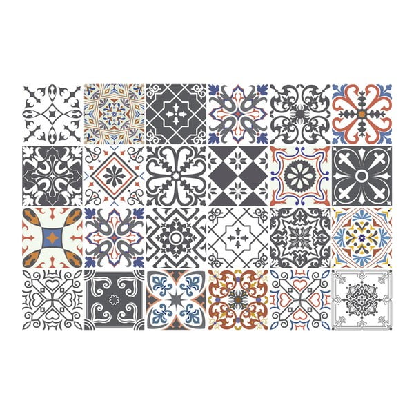 Set 24 autocolante de perete Ambiance Cement Tiles Flore, 15 x 15 cm