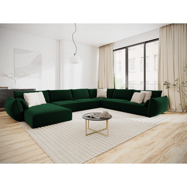 Colțar verde închis cu tapițerie din catifea (cu colț pe partea dreaptă, în formă de "U") Vanda – Mazzini Sofas-image-1