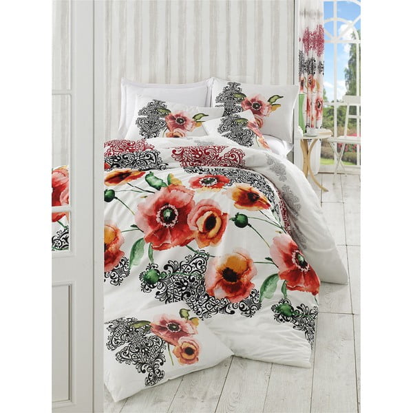 Lenjerie de pat alb-roșu din bumbac pentru pat dublu 200x200 cm Merve – Mijolnir