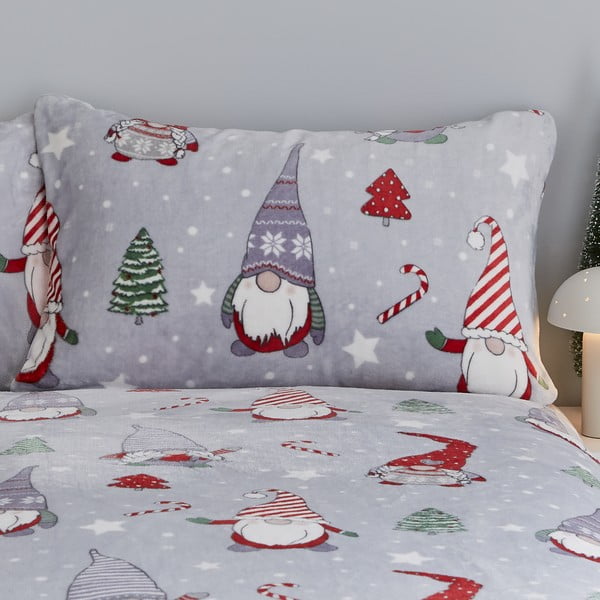 Lenjerie de pat gri din micropluș/cocolino pentru pat dublu, extinsă 230x220 cm Festive Gnomes – Catherine Lansfield-image-2