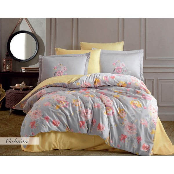 Lenjerie de pat din bumbac satinat pentru pat dublu cu cearșaf Hobby Calvina, 200 x 220 cm