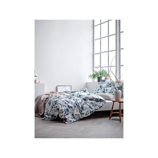 Lenjerie de pat din bumbac organic satinat Södahl Flower burst, 140 x 200, albastru-image-2