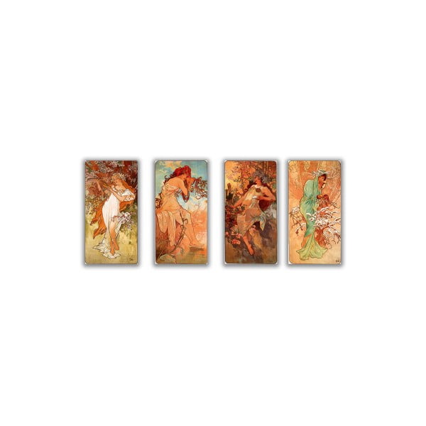 Set 4 tablouri Alfons Mucha - Four Seasons, 20x40 cm