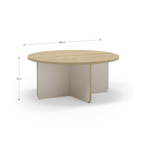 Măsuță de cafea crem/în culoare naturală rotundă cu blat cu aspect de lemn de stejar ø 80 cm Hillary – Marckeric-image-4