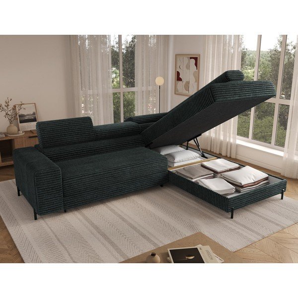 Colțar verde cu tapițerie din catifea reiată  (cu colț pe partea dreaptă/în formă de ”L”) Colesio – ELTAP-image-2