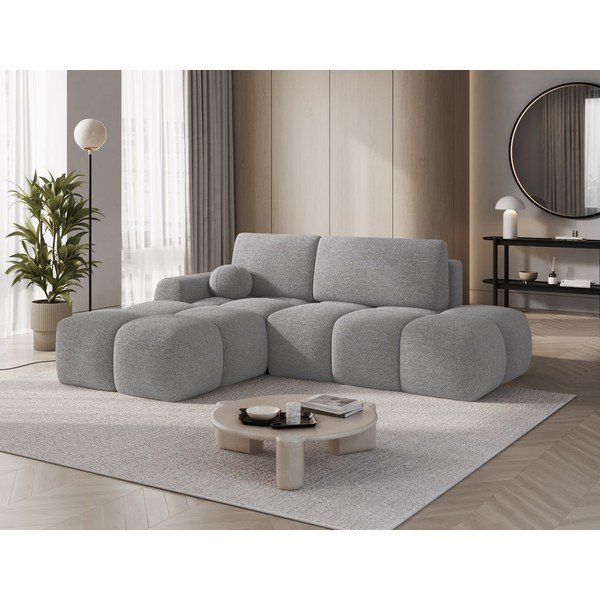 Colțar gri extensibil/cu spațiu de depozitare cu tapițerie din țesătură bouclé (cu colț pe partea stângă/cu șezlong) Vittario – ELTAP-image-2