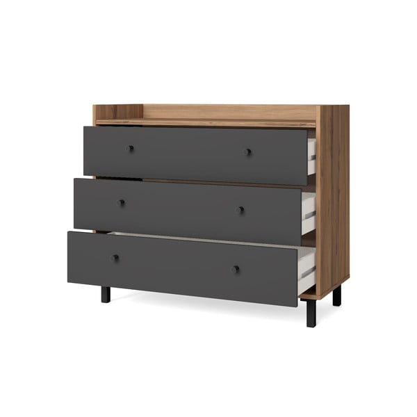 Comodă joasă gri cu aspect de nuc 92x75 cm Malta - Marckeric-image-2