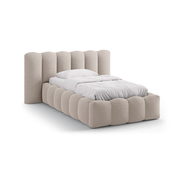 Pat maro deschis tapițat cu spațiu de depozitare cu somieră 90x200 cm Lupine – Micadoni 