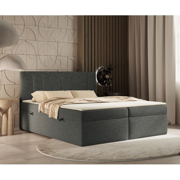Pat boxspring gri închis cu spațiu de depozitare 140x200 cm Novento – Maison de Rêve-image-4