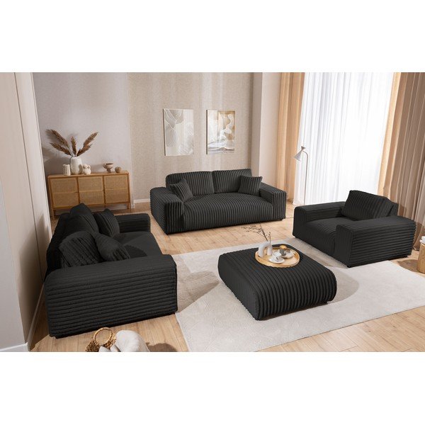 Taburet gri închis cu tapițerie din catifea reiată Justin – Ropez-image-4