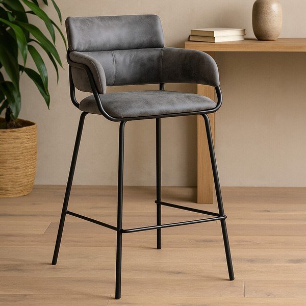 Scaun de bar negru/gri tapițat Tamzin – Premier Housewares-image-3