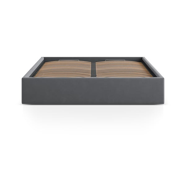 Pat matrimonial gri tapițat cu spațiu de depozitare/fără tăblie cu somieră 180x200 cm Susan – Micadoni -image-2