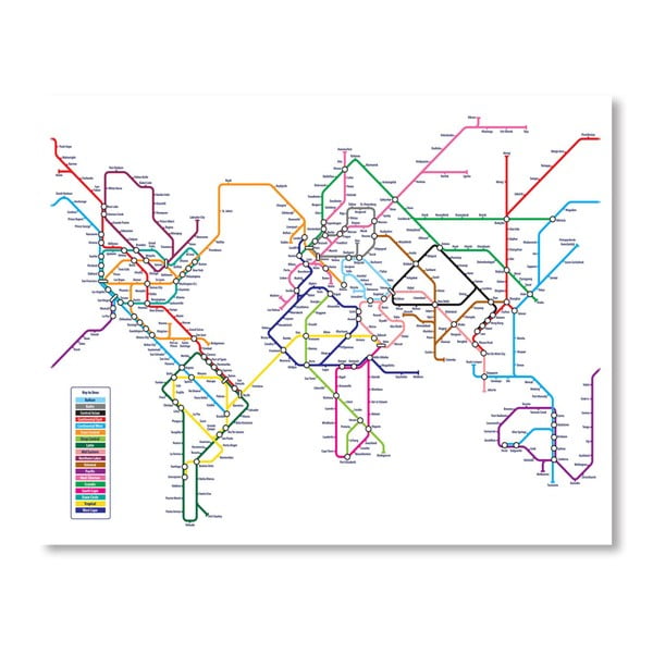 Poster cu harta lumii Americanflat Subway, 60 x 42 cm