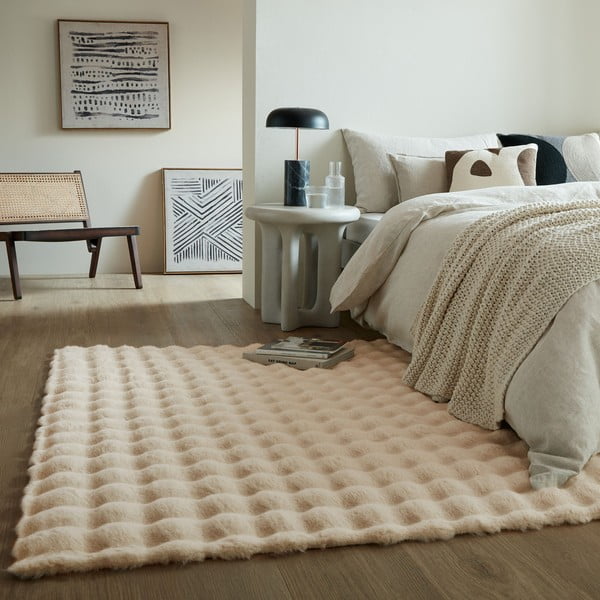Blană crem sintetică 80x150 cm Waffle Faux Fur – Flair Rugs-image-1