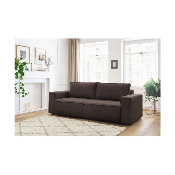 Canapea taupe extensibilă cu tapițerie din catifea reiată  245 cm Nihad – Bobochic Paris-image-1