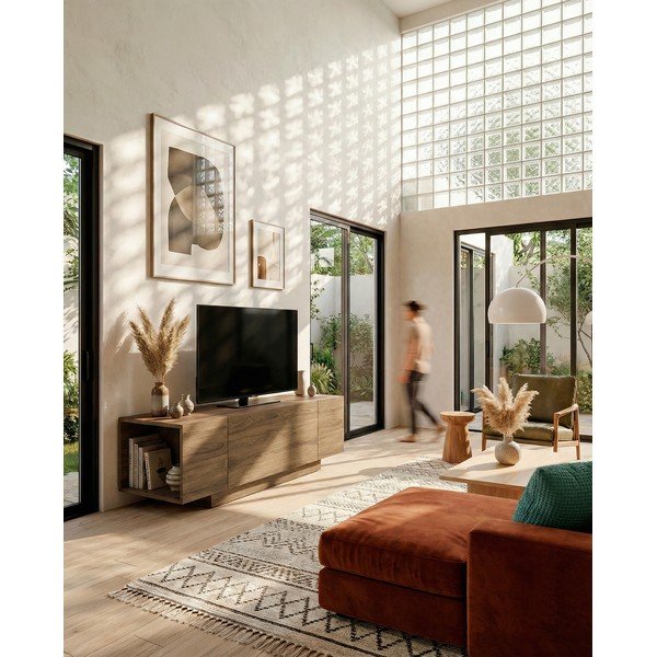 Comodă TV în culoare naturală cu aspect de lemn de stejar 140x45x40 cm Victor – Marckeric-image-2