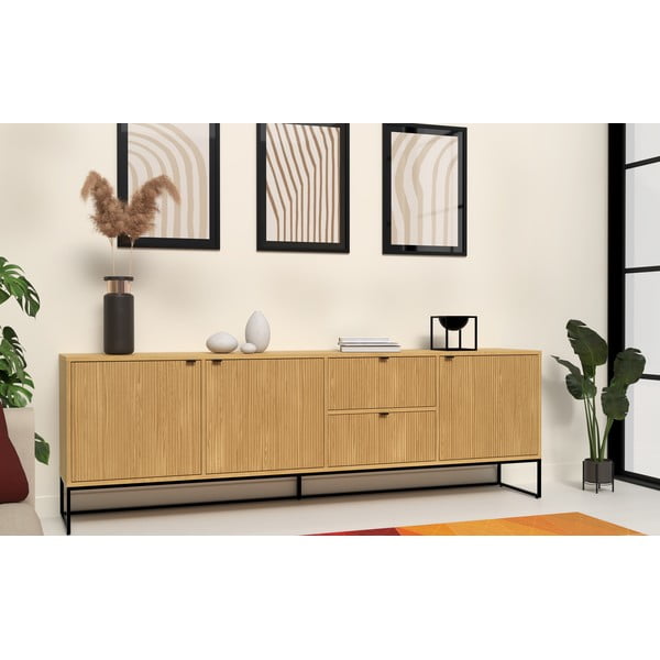 Comodă în culoare naturală joasă cu aspect de lemn de stejar 235x76 cm Bali – Tenzo-image-1