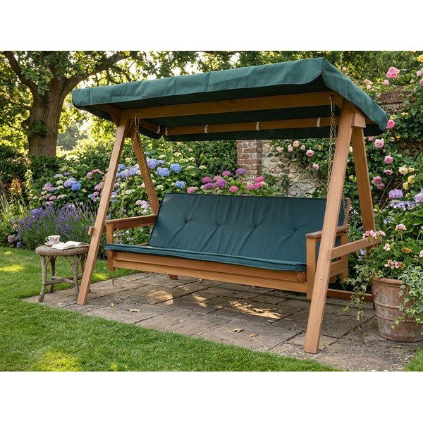 Balansoar de grădină verde/ din lemn Vegas Lux - Rojaplast-image-1