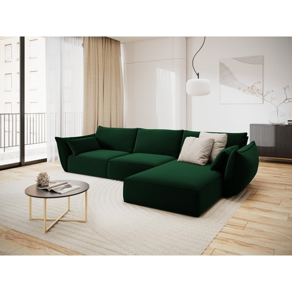 Colțar verde închis cu tapițerie din catifea (cu colț pe partea dreaptă, cu șezlong) Vanda – Mazzini Sofas-image-1