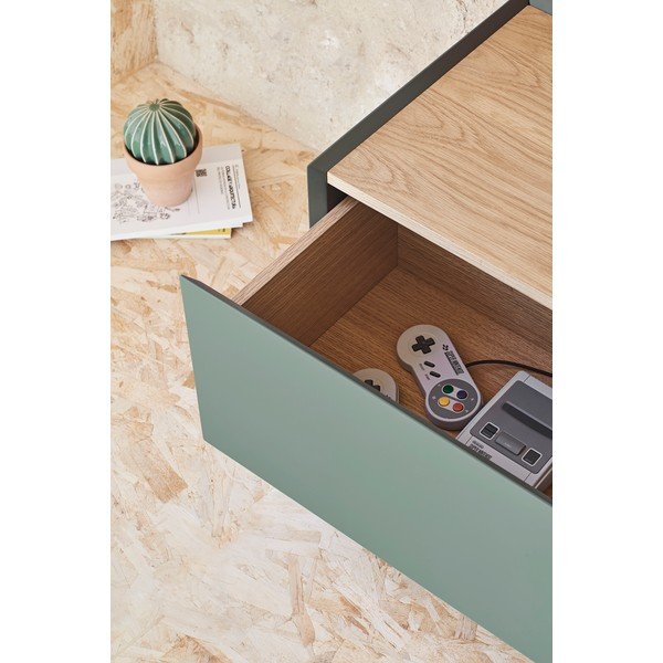 Masă TV verde/în culoare naturală cu aspect de lemn de stejar 180x45 cm Arista – Teulat-image-2