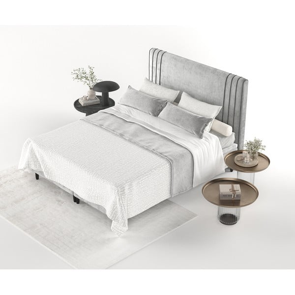 Pat matrimonial gri tapițat cu spațiu de depozitare 200x200 cm Musca – Maison de Rêve-image-4