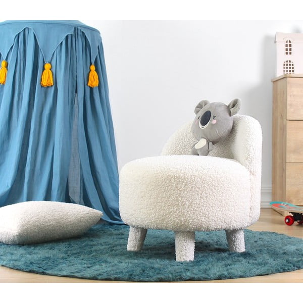 Fotoliu pentru copii alb cu tapițerie din stofă bouclé Moouv – Artie-image-1