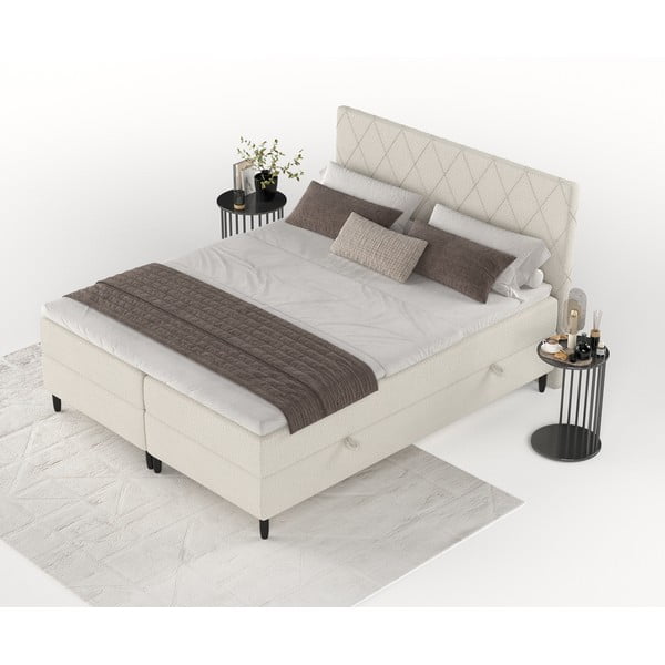 Pat boxspring bej cu spațiu de depozitare 160x200 cm Gwen – Maison de Rêve-image-3