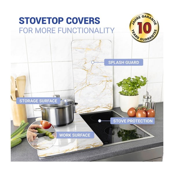 Set 2 protecții din sticlă pentru aragaz Wenko Marble, 52 x 30 cm , alb - auriu-image-3