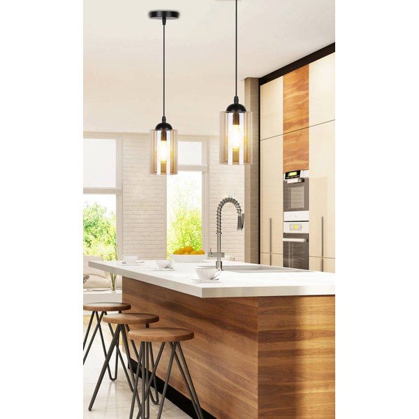 Lustră neagră cu abajur din sticlă ø 10 cm Bistro – Candellux Lighting-image-1