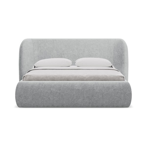 Pat matrimonial gri deschis tapițat cu spațiu de depozitare cu somieră 160x200 cm Hauke – Makamii-image-3