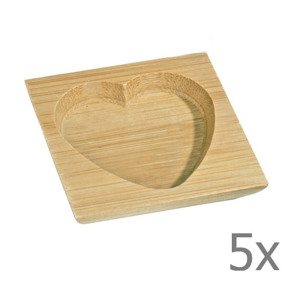 Set 5 boluri servire din bambus Kosova One Heart, 6 x 6 cm