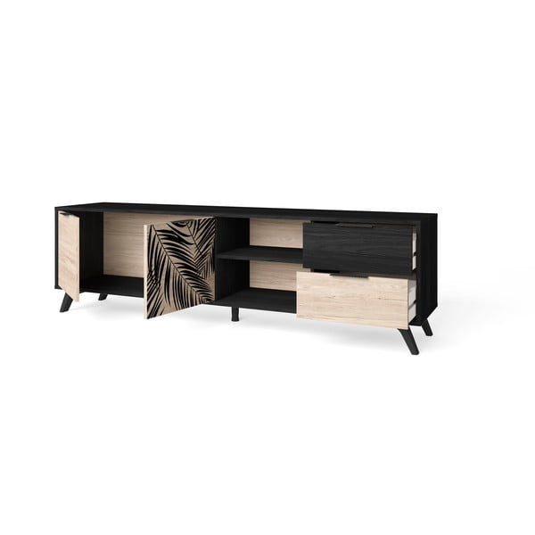 Comodă TV neagră cu aspect de stejar 181x53 cm Palmera - Marckeric-image-3