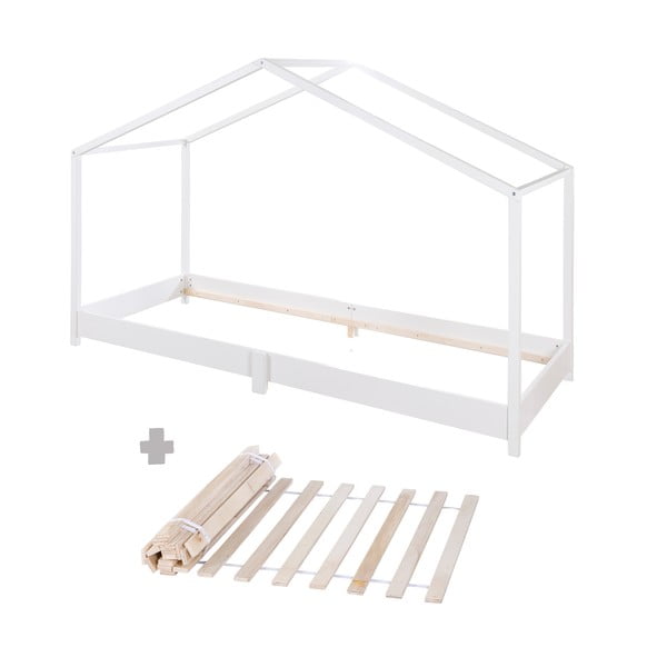 Pat pentru copii  alb de tip casă 90x200 cm Montessori – Roba-image-4