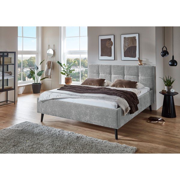 Pat matrimonial gri tapițat cu spațiu de depozitare cu somieră 180x200 cm Nova – Meise Möbel-image-2