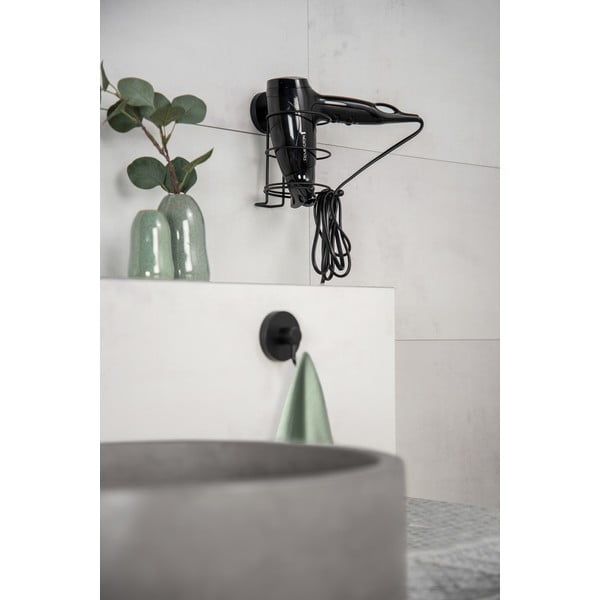 Suport de perete pentru uscătorul de păr Wenko Vacuum-Loc® Milazzo, negru-image-1