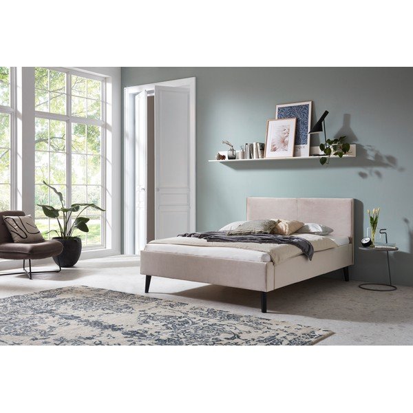 Pat matrimonial alb/crem tapițat fără somieră 140x200 cm Leira – Meise Möbel-image-1