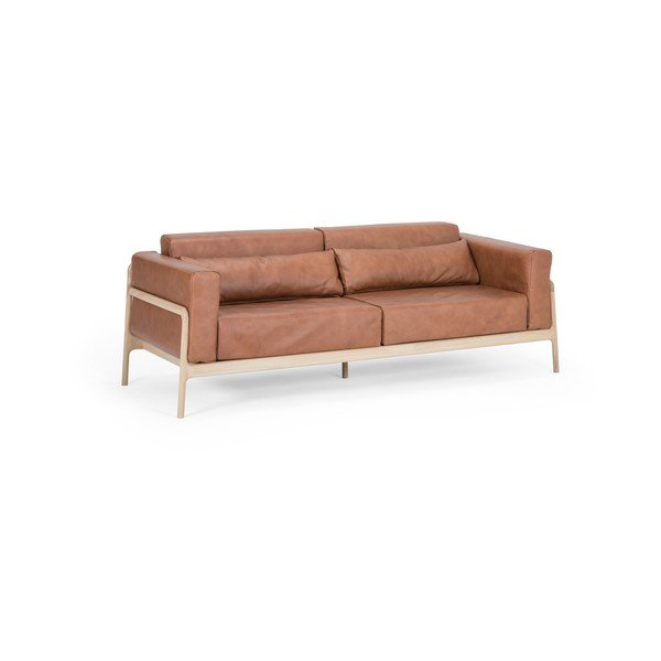 Canapea din piele bovină cu structură din lemn masiv de stejar Gazzda Fawn, 210 cm, maro cognac-image-4