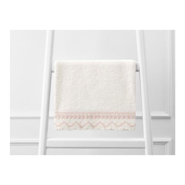 Prosop din bumbac Crochet, 30 x 46 cm, alb-roz