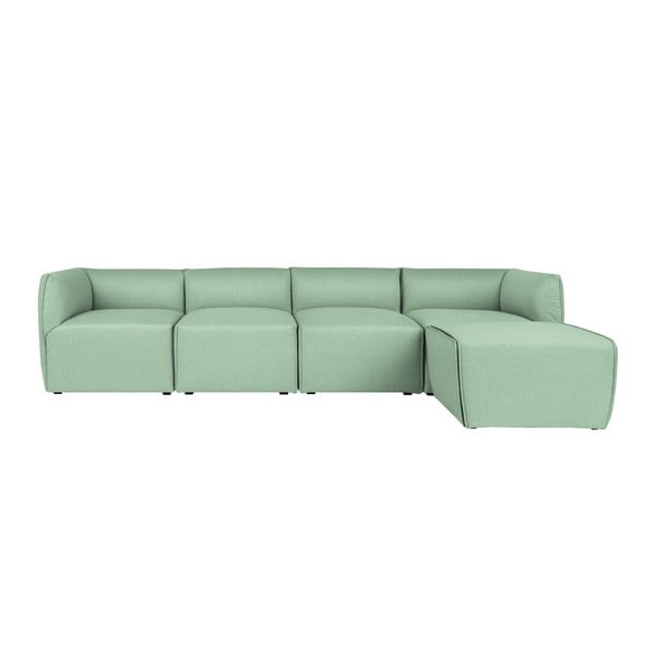 Canapea modulară cu 4 locuri și șezlong Norrsken Ollo, verde mentol