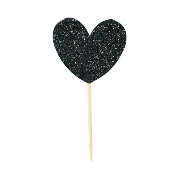Set 12 decorațiuni pentru tort Miss Étoile Heart, negru