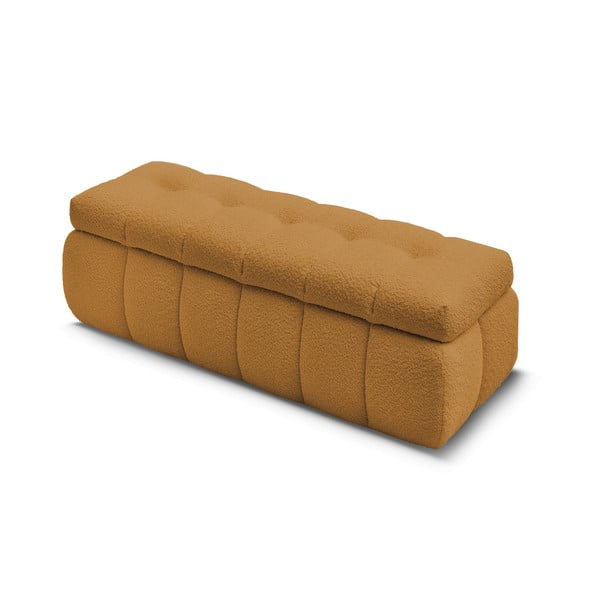 Bancă galben-muștar cu tapițerie din țesătură bouclé Mont Blanc – Bobochic Paris-image-2