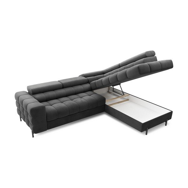 Colțar gri închis extensibil/cu spațiu de depozitare cu tapițerie din catifea (cu colț pe partea dreaptă/în formă de ”L”) Ferucce – ELTAP-image-4