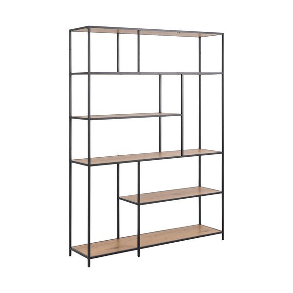 Bibliotecă neagră/în culoare naturală cu aspect de lemn de stejar 135x185 cm Seaford – Actona-image-2