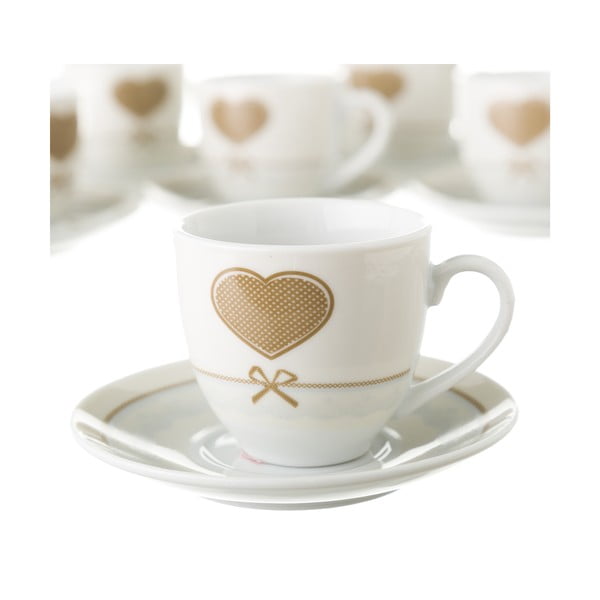 Set 6 cești cu farfurioară și suport metalic Unimasa Heart-image-2