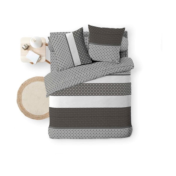 Lenjerie de pat alb-negru din bumbac pentru pat dublu, extinsă cu cearceaf inclus, cu 6 piese 240x220 cm Meiko – douceur d'intérieur-image-3